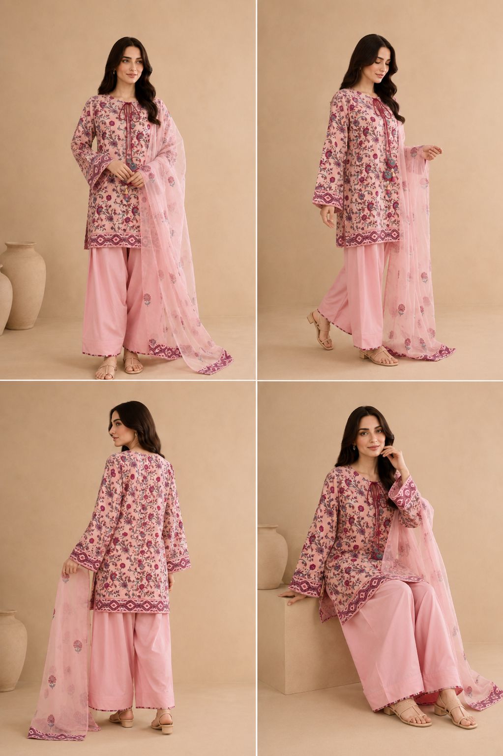 Gulbahar Blush - 3 Piece Block Print Set