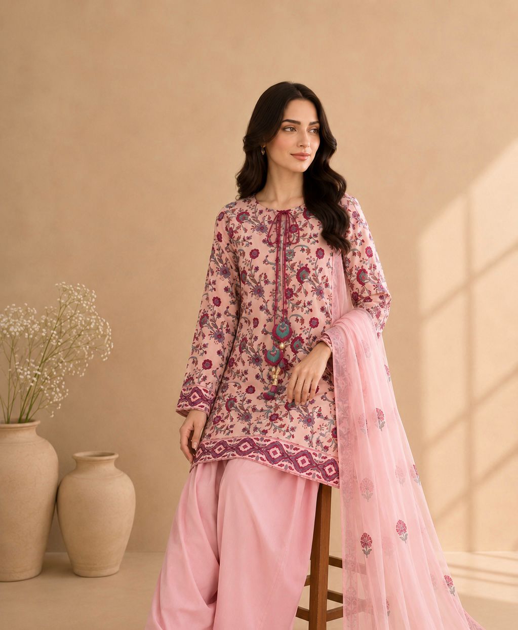 Gulbahar Blush - 3 Piece Block Print Set