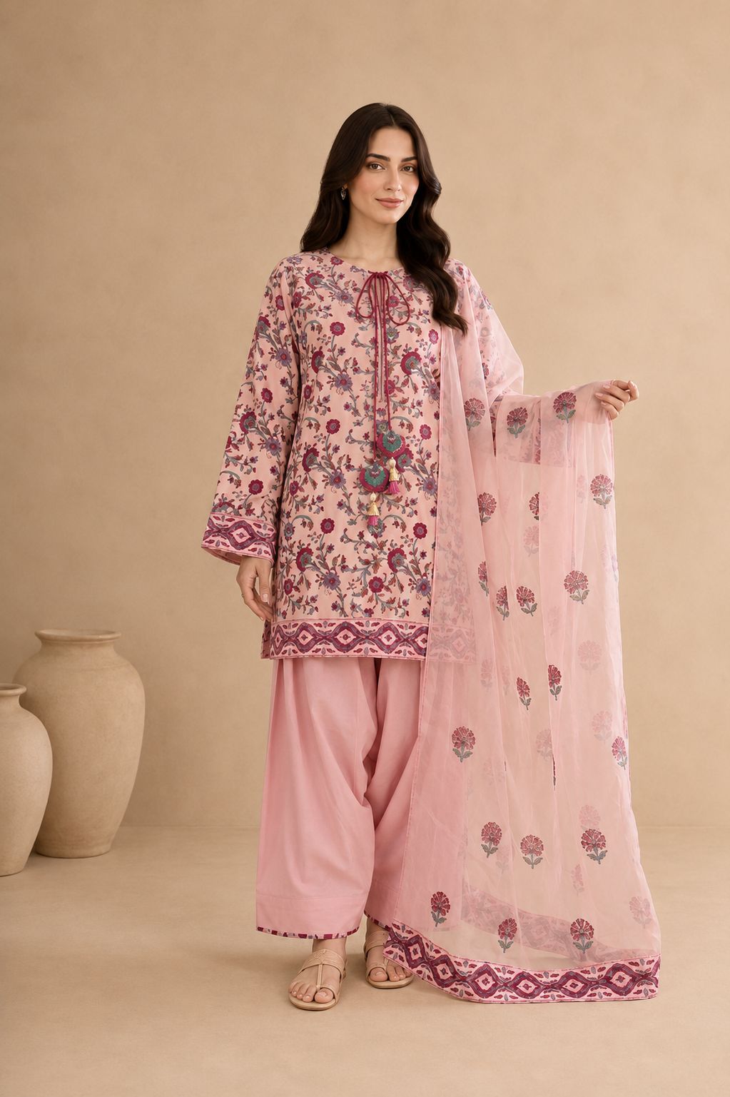 Gulbahar Blush - 3 Piece Block Print Set