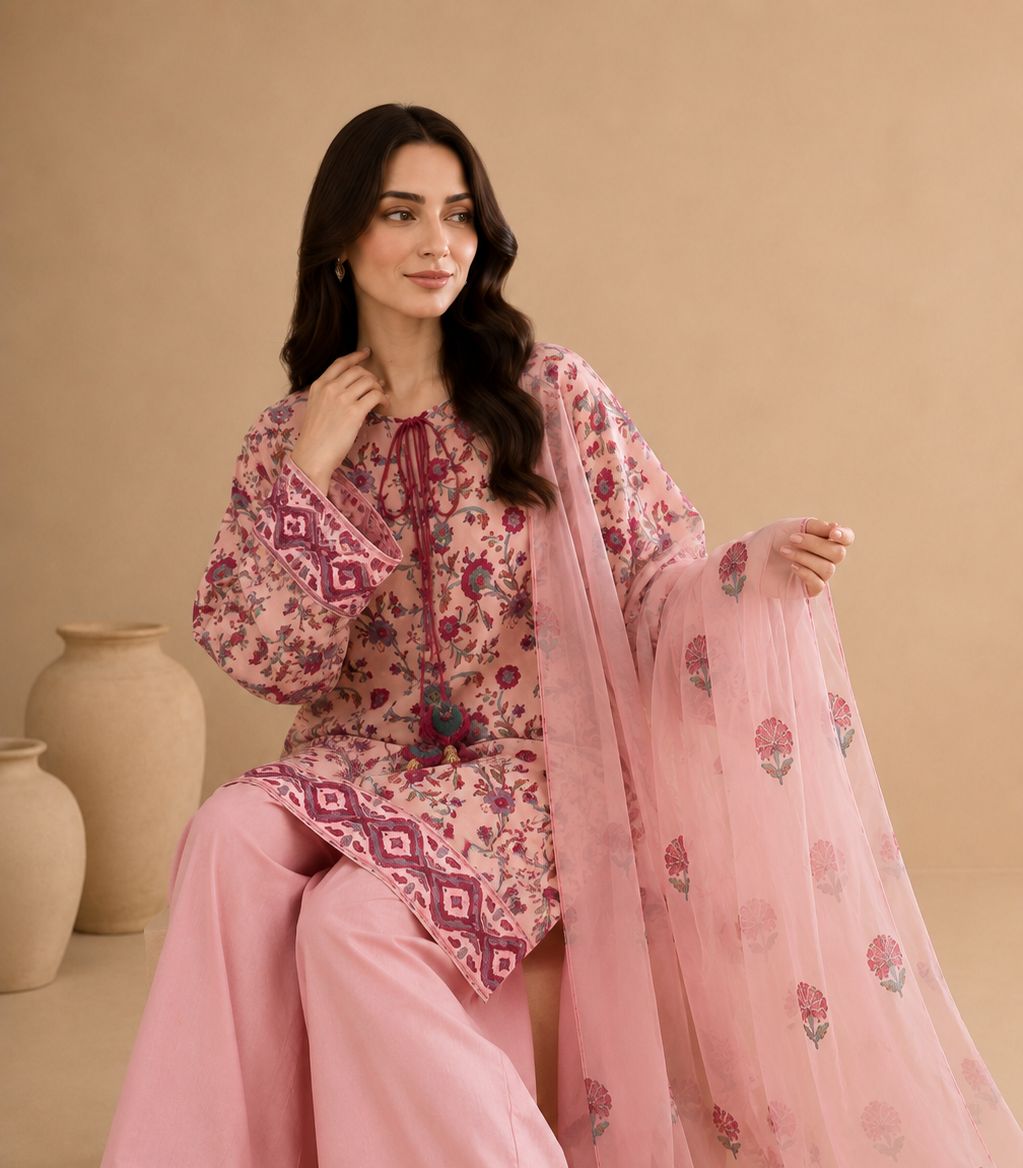 Gulbahar Blush - 3 Piece Block Print Set